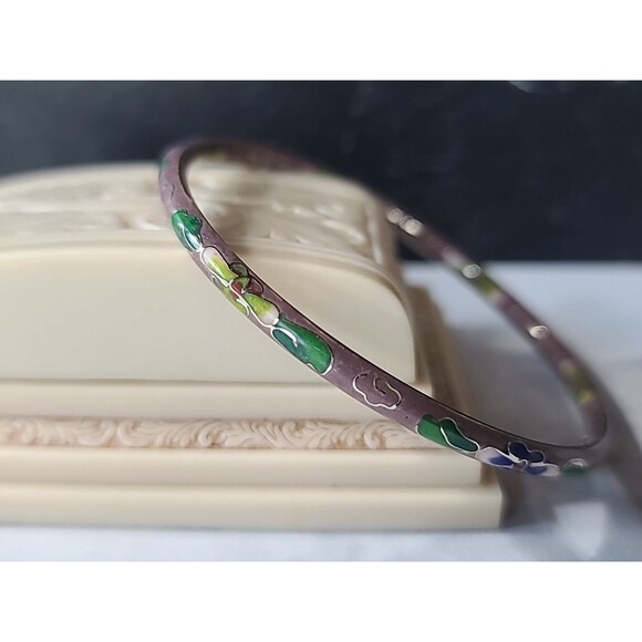 Cloisonne Floral Enamel Bangle Bracelet Vintage - Picture 4 of 10